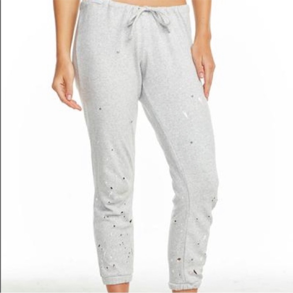 Chaser studded distressed heather grey joggers